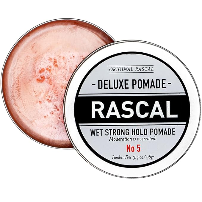 Original Rascal Deluxe Pomade #5 - Hair Paste High Shine w/Strong Hold & Wet Look - Men's Styling Care Solution for All Hair Type - Natural Made with Ceteareth-25 & Castor Oil for Hair Growth Health