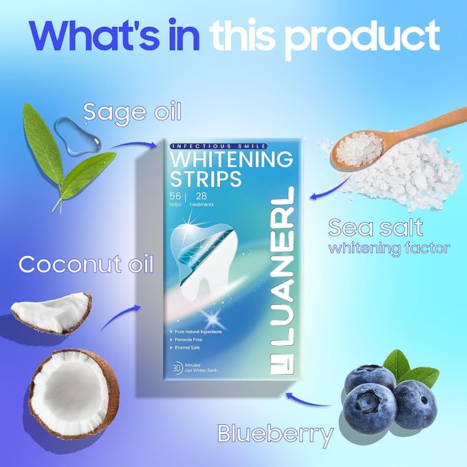 Teeth Whitening Strips 56 Strips (28 Treatments),Peroxide & Sensitivity Free,Enamel Safe with Soothing Natural Ingredients for Deep Stains Removal