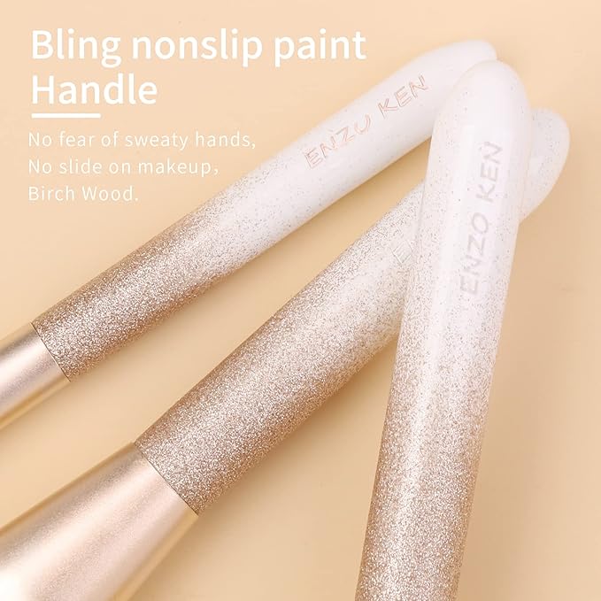 ENZO KEN Natural Hair Makeup Brush Set Professional, Fox Hair Makeup Brushes Set with Case, Glitter Make up Brushes Set Professional, Natural Makeup Brushes, Natural Bristle Makeup Brush - ORRA, White