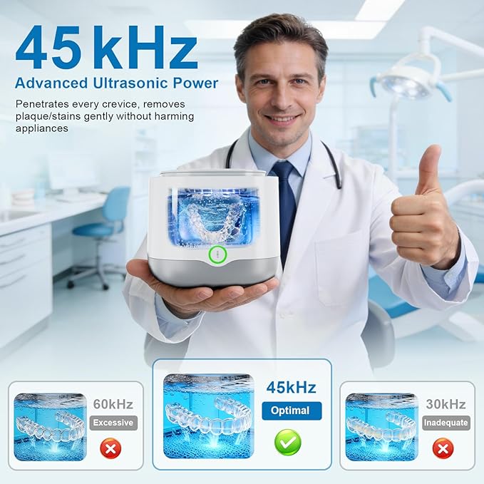 Ultrasonic Retainer Cleaner, 45kHz Retainer Cleaner Machine 4000mAh for Denture, Night Guard, Mouth Guard, Aligner, Brace 24W Dental Cleaning Pod with 4 UV Lights, 200ml Multiple Cleaning Modes