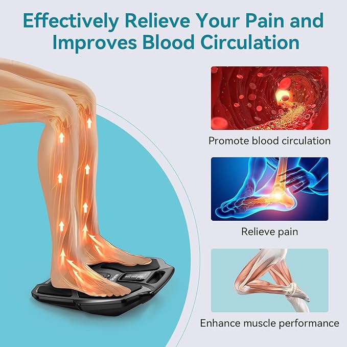 NURSAL EMS Foot Massager for Neuropathy, Electric Muscle Stimulator for Feet & Legs Circulation, TENS Unit for Feet with 6 Reusable Pads, Wireless Remote with 90 Adjustable Intensity Levels