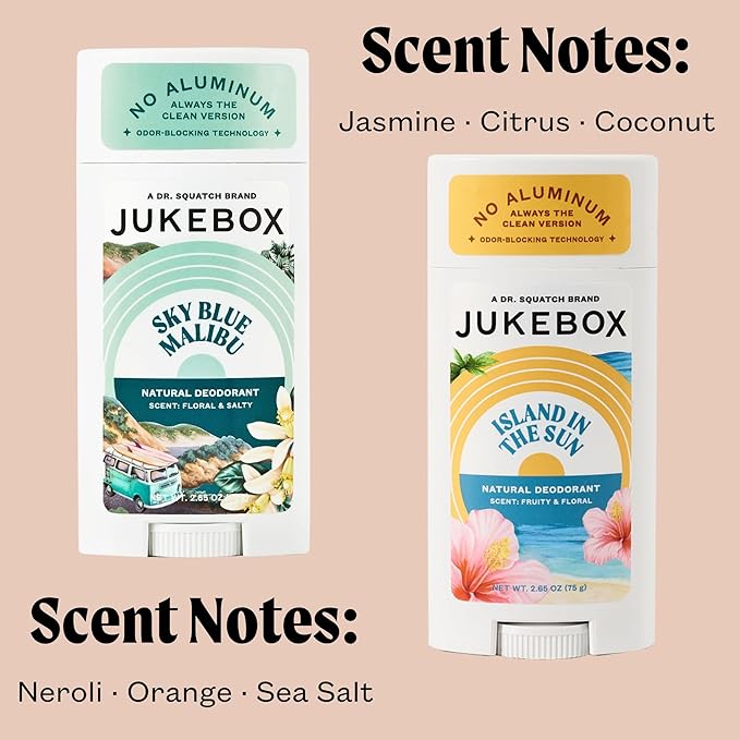 JUKEBOX Natural Deodorant for Women–Sky Blue Malibu & Island in the Sun Scents, Multi Pack-Aluminum-Free, No Baking Soda, No Harsh Chemicals, Odor Blocking Technology-a Dr. Squatch Brand-2.65oz,2 Pack