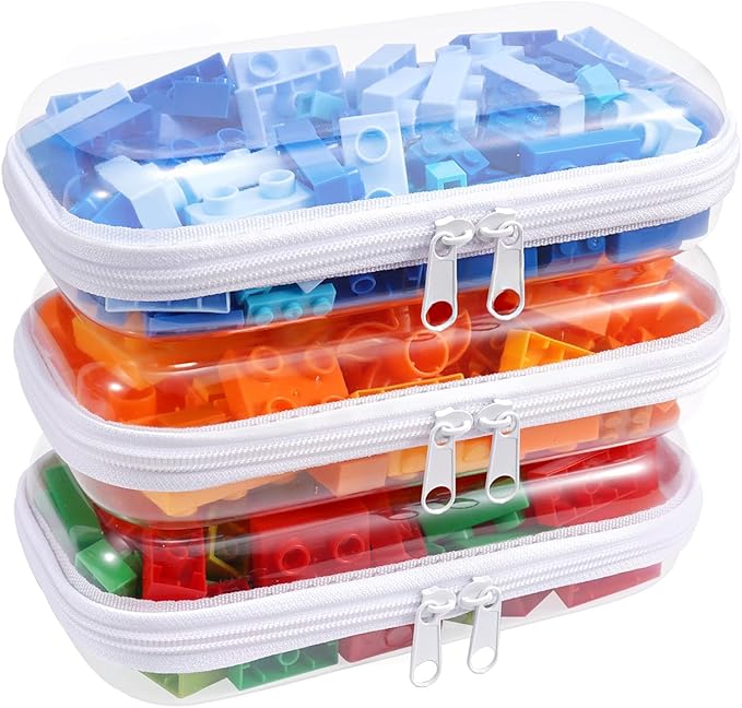 SXS LACONIC Clear Hard Plastic Zipper Case,Transparent Double Zippers Hard Pouch with 3pcs,Portable Travel Organizer Bin for Toy Storage