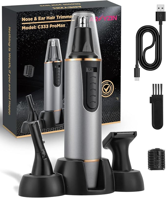 AREYZIN Nose Hair Trimmer for Men 2024 Professional Painless Rechargeable Nose Trimmer for Men and Women, Eyebrow Facial Hair Trimmer, Powerful Motor, IPX7 Waterproof, Dual Edge Blades