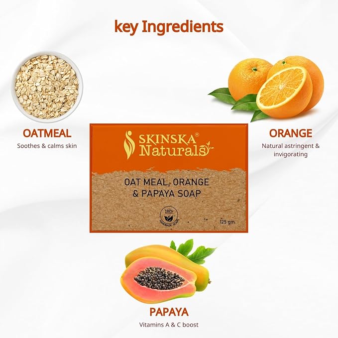 SKINSKA NATURALS Oatmeal Soap For Face & Body, Orange Papaya Soap Bar Cleanser with Fruit Enzymes, Gentle Moisturizing Bar, Refreshed Skin & Smooth Looking For All Skin Type – 4.40 oz