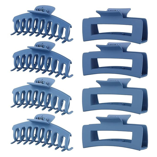 Blue Hair Clips for Women - 8 Pack 4.3 Inch Large Hair Claw Clips for Women Thin Thick Curly Hair, Big Matte Banana Clips,Strong Hold jaw clips