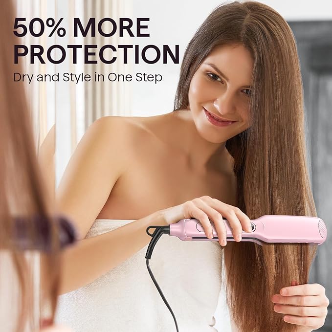 Wavytalk Wet to Straight Hair Straightener, Titanium 1.75 Inch Wide Vent Sesh Flat Iron for Damp or Dry Hair, Straightener with Dual Voltage Leave Silky Smooth Look, 20% Faster Styling, Pink