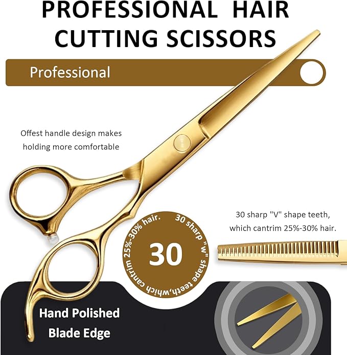 Hair Cutting Scissors Shears Kits, Barber Hair Cutting Scissors Thinning Shears Sharp Blades Hairdresser Haircut for Women/Men/Kids,and Home Use Premium 12 Pcs Professional Hairdressing Scissors