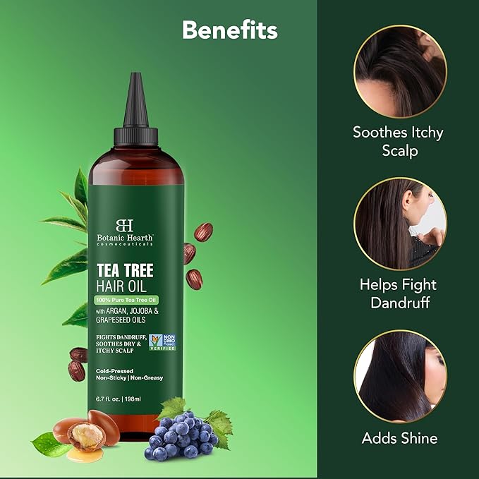 Botanic Hearth Hair Oil for Hair Growth & Home Hair Perm Kit | Strengthening Dry, Frizzy, Damaged Hair & Scalp Treatment | Tea Tree Hair Oil – 6.7 Fl Oz