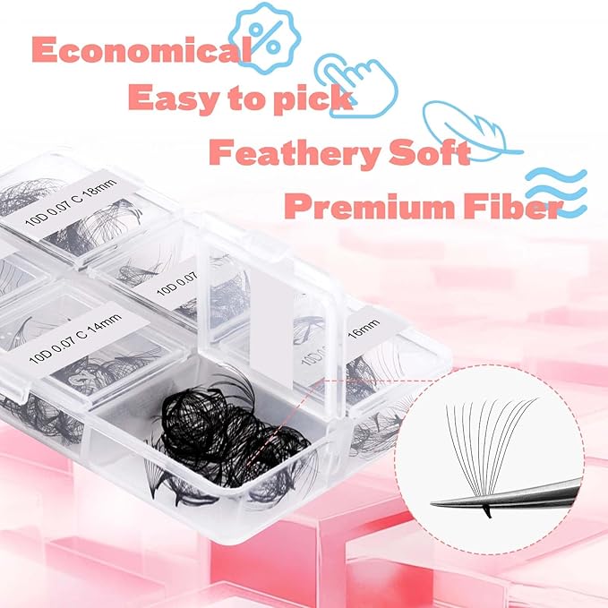 FADLASH Premade Fans Eyelash Extensions 300pcs 10D Premade Lash Fans C Curl Pre Made Fans Lash Extensions Volume Eyelash Extensions Premade Eyelash Fans Loose Fans (10D-0.07C-13-18mm)