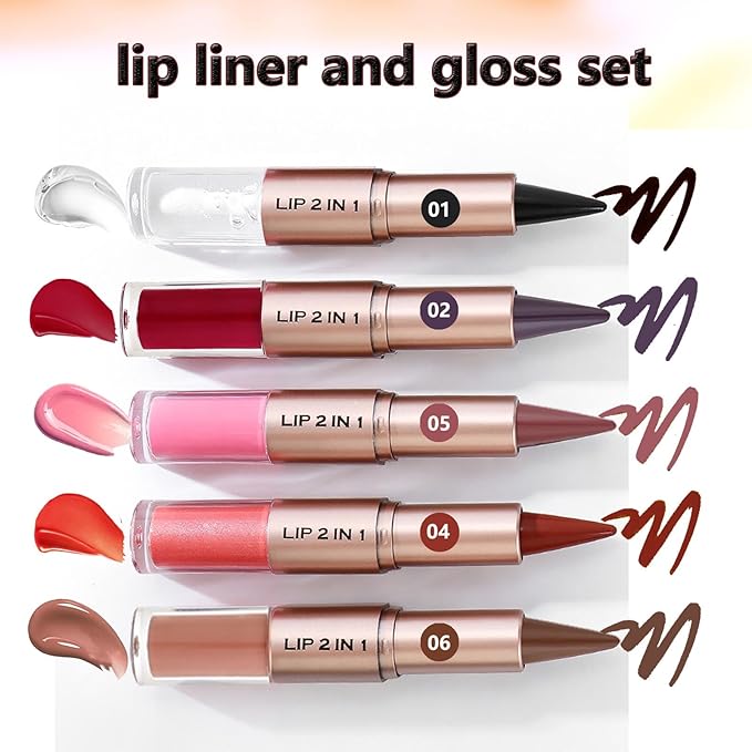 Lip Liner Gloss Lip Combo Sets Kit,Nude Brown Lip Liner and Liquid Lipstick Set, lip combo sets for black women, High Pigmented Long Lasting Plumping Lipgloss Waterproof Lip Combo (#5)