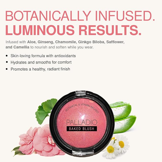 Palladio Baked Blush, Highly Pigmented Shimmery Formula, Easy to Blend & Highly Buildable, Apply Dry for a Natural Glow or Wet for a Dramatic Luminous Look, Long Lasting for All day Wear, Cho-Au-Lait
