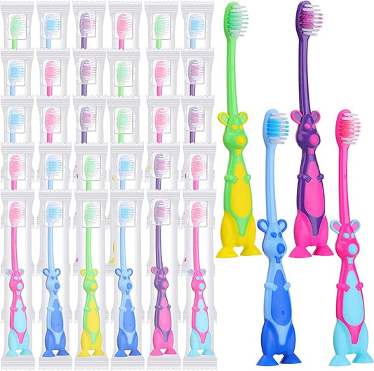 Gerrii Kids Toothbrushes Bulk Soft Lovely Little Kangaroo with Covers Suction Cup Individually Wrapped for Children Toddler Home School Camp Daycare Travel(400 Pcs)