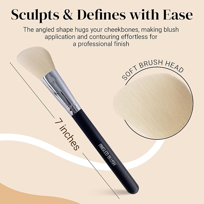 KESHIMA Angled Blush Brush & Bronzer - Premium Contour Brush for Blush, Bronzer & Powder Makeup Application - Vegan, Cruelty-Free