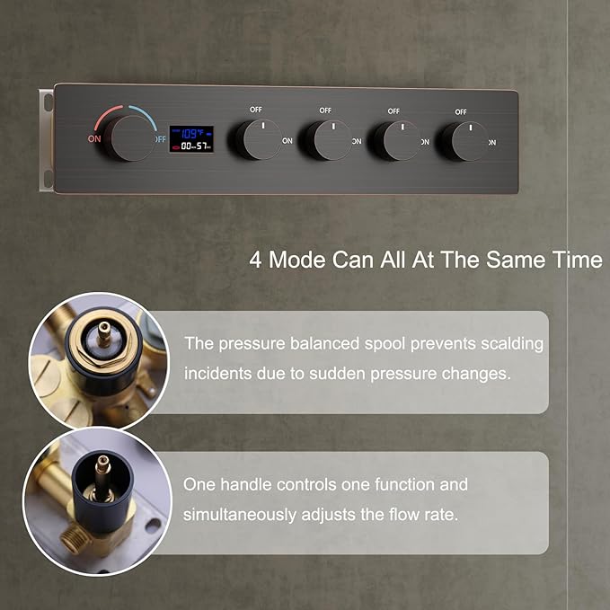 KATAIS Oil Rubbed Bronze Shower System with Digital Temperature Display, 16x24 inch Ceiling Shower(Rain&Waterfall Modes), with 6 PCS Body Jet and Handheld Spray