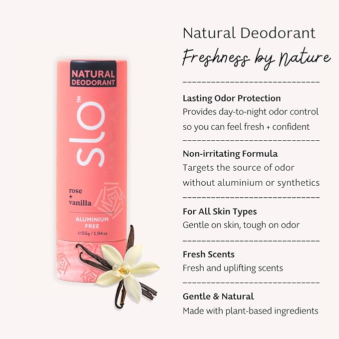 Slo | Sensitive Skin Natural Deodorant - All Natural Ingredients, Vegan & Cruelty Free, Paper Packaging | Rose + Vanilla & Lavender + Jasmine & Lime + Bergamot - 3 Pack (3 x 1.94 Oz)