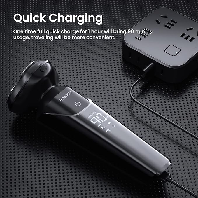 Mens Electric Shaver Waterproof: Rechargeable Cordless Shavers - Type-C 1H Fast Charging - IPX7 Waterproof Wet/Dry Rotary Electric Razor, with Travel Lock, Ideal Gift for Men
