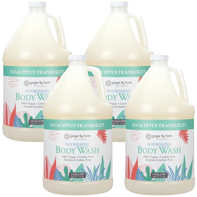 Ginger Lily Farms Botanicals Nourishing Body Wash, Eucalyptus Tranquility, 100% Vegan & Cruelty-Free, 1 Gallon (Pack of 4)