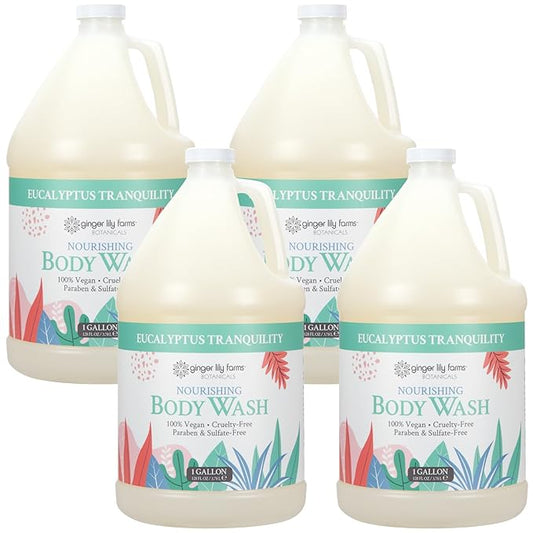 Ginger Lily Farms Botanicals Nourishing Body Wash, Eucalyptus Tranquility, 100% Vegan & Cruelty-Free, 1 Gallon (Pack of 4)