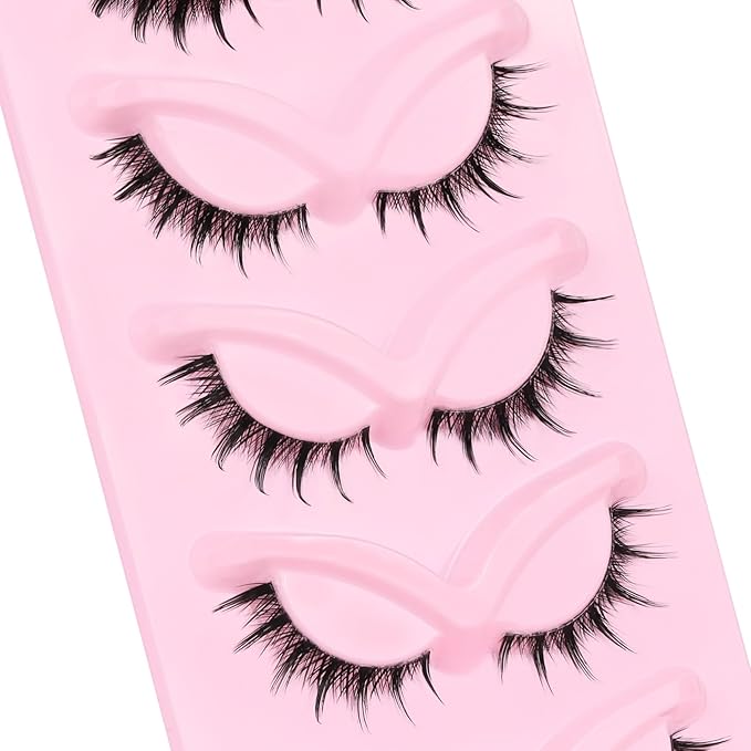 Veleasha Cat Eye Lashes Natural Manga Eyelashes Wipsy Crisscross Fox Eye Lashes with Spike C Curl Clear Band False Eyelashes 5 Pairs Pack (PouncePix)