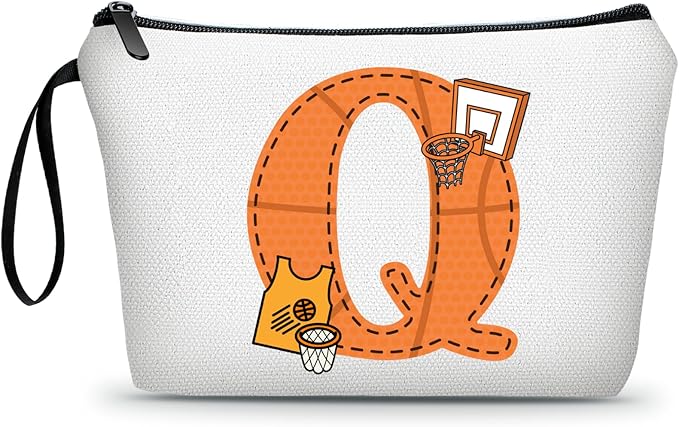ARIOSEY Basketball Gifts Monogrammed Cosmetic Travel Makeup Bag Basketball Accessories Graduation Birthday Gifts for Girls Coaches Daughters Team Friend Mom Player-Q