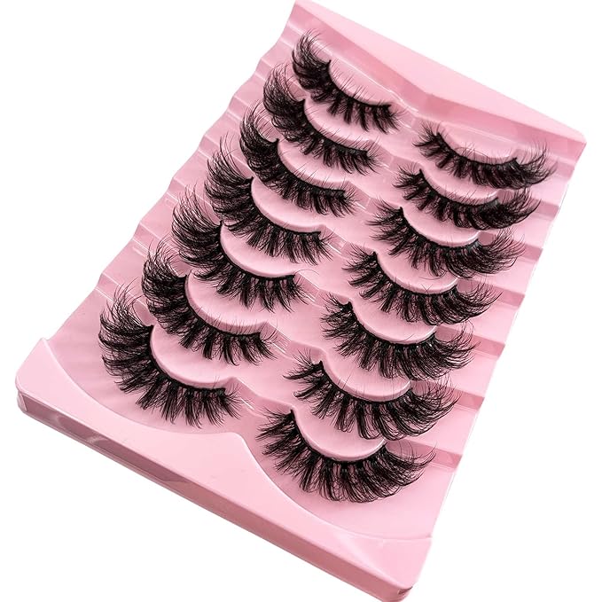 Yasnai Cat Eye Lashes Mink lashes Strip False Eyelashes Volume Lashes Wispy Fake Lashes Natural Eyelashes 7 Pairs Pack