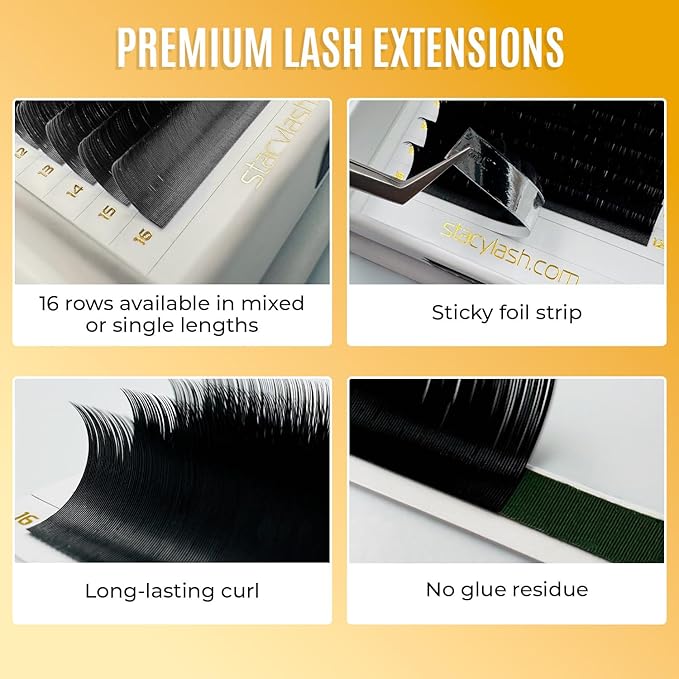 Individual Lashes Semi Permanent Mink Lashes by STACY LASH | Volume & Classic Lash Extensions | D Curl Eye Lashes | Eyelash Extension Supplies for Lash Tech | 16-Rows Lash Tray | D-0.05-MIX 7-11