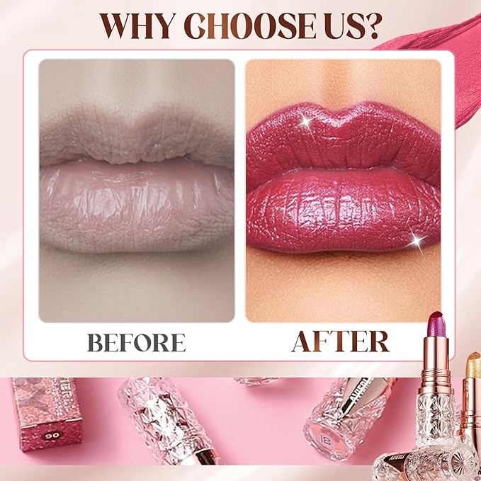 Diamond Glitter Lipstick, 2025 New Velvet Glow Lip Gloss Waterproof Non-sticky Creamy Lipcolor,Long-Lasting Moisturizer Lip Balm with Sparkling Finish Hydrating Lip Stains (C06)