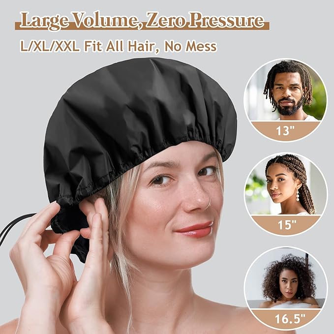 2 Pcs 15" XL Extra Large Terry Lined Shower Cap, Adjustable Dual Waterproof Shower Cap for Women Reusable Soft Hair Cap Bath Cap for Long Braids, Thick Hair, Locs, Curly Hair