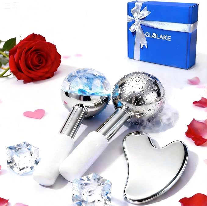Ice Roller for Face &Gua Sha Facial Tools, Stainless Steel Ice Roller for Depuffing, Lymphatic Drainage, Fine Lines&Collagen Boost on Face&Body, Valentines Day Gifts for Her/Him, at Home Spa