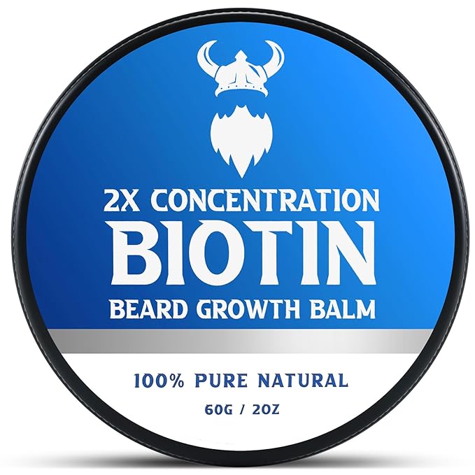 Beard Balm，2X Concentration Biotin Beard Balm for Men (2 oz) - Natural Mens Beard Oil with Castor Oil，Argan Oil, Jojoba Oil and Vitamin,Thickening for Beard，Beard Growth Softener