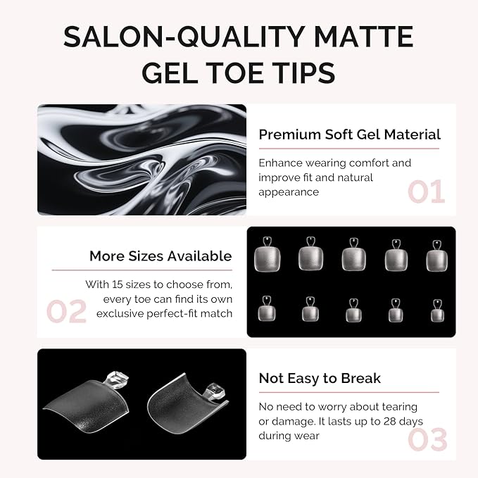 MelodySusie Squoval Toe X Nail Tips - 300Pcs 15 Sizes Clear Acrylic, Full Matte Full Cover Press on Nails for DIY Extension & Salon Use,Pre-Shaped for Long-Lasting Manicure