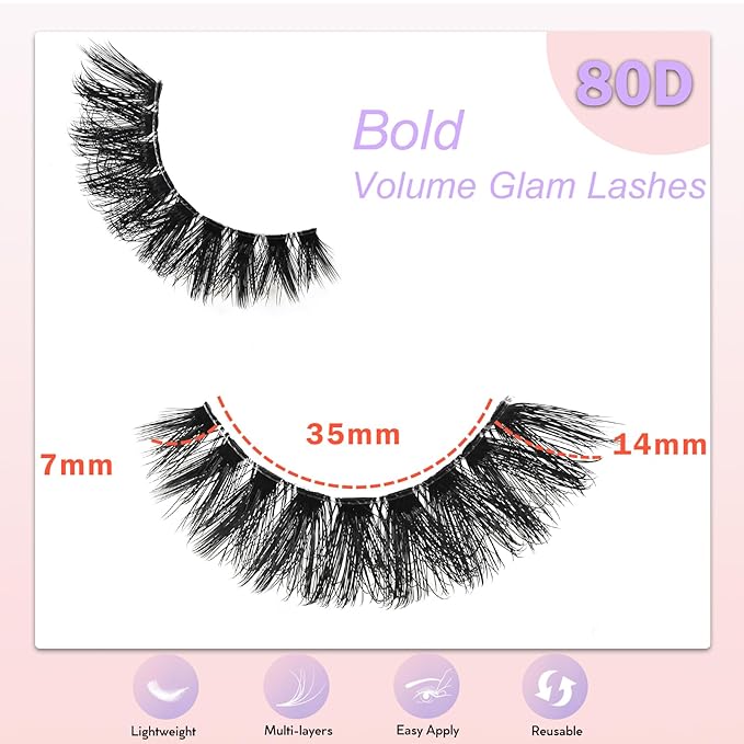 Lashes False Eyelashes Natural Wispy Fake Lash Strips 80D Strip Lash Clusters Cat Eye Volume Mink Eyelash Pack Fluffy Eye Lashes Natural Look Short Cateye Full Pestañas Sets by FenBair