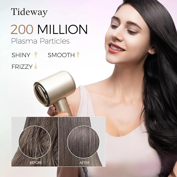 Tideway Hair Dryer Professional High-Speed Ionic Blow Dryer 110,000 RPM, Compact Hair Dryer with Magnetic Diffuser, Fast Drying with Brushless Motor Low Noise Smart Temperature Control-H11
