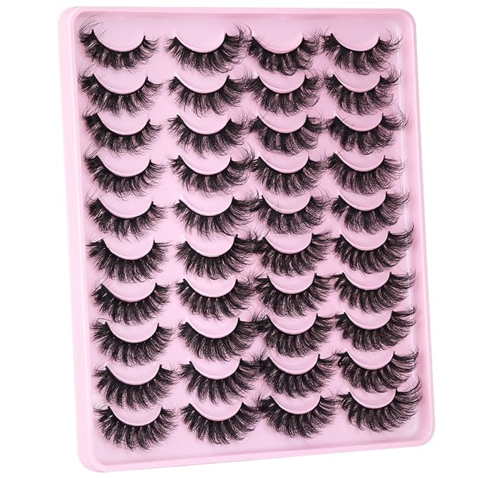 Mink Lashes Fluffy Faux Mink Eyelashes Wispy 20mm Long D-Curl Lashes Russian Cat Eye Strip Lashes Extensions Eyelashes Pack 20 Pairs