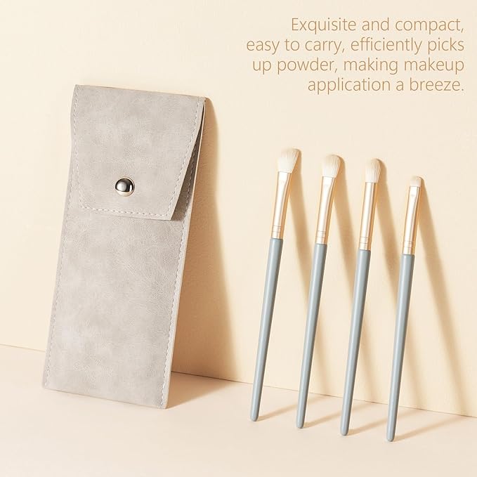 SHELWIN Eyeshadow Makeup Brushes Set with Case 4 PCS Soft Synthetic Hairs Eye Makeup Brushes for Blending Eyebrow Eyeliner Eyeshadow （Lightblue）