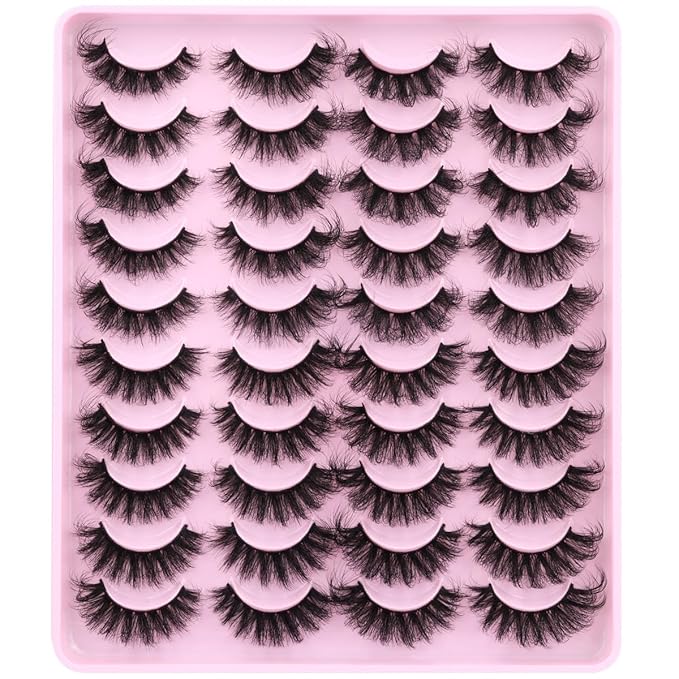 Mink Lashes Fluffy Faux Mink Eyelashes Wispy 20mm Long D-Curl Lashes Russian Cat Eye Strip Lashes Extensions Eyelashes Pack 20 Pairs