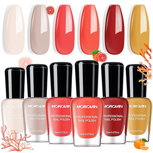 Morovan Coral Nail Polish Set: Grapefruit Maple Leaf Yellow Nude Orange Pink Red Peach Peachy Nail Polish Bulk Quick Air Dry Mini Toe Pack DIY Art Salon Summer Gift for Women