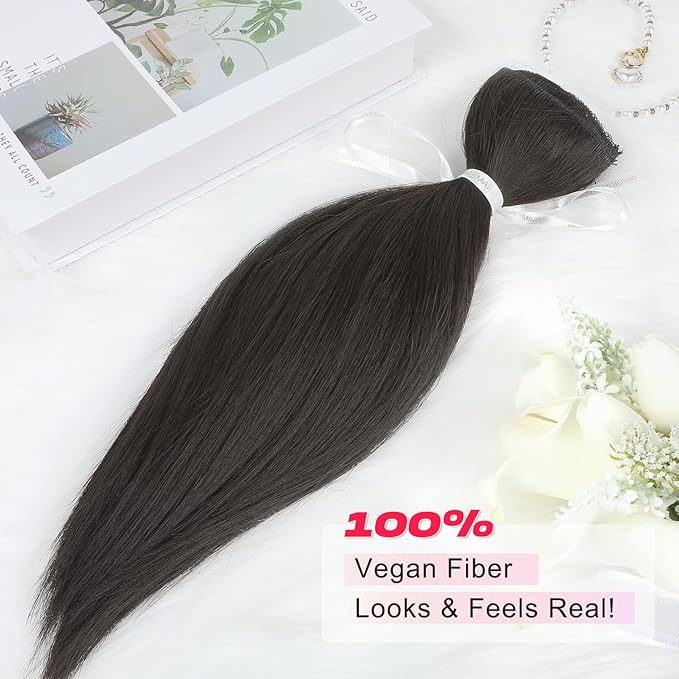 Hair Extensions, 14" Short Clip in Hair Extensions 4PCS Straight Natural Soft Synthetic Hairpiece for Women - Black Brown