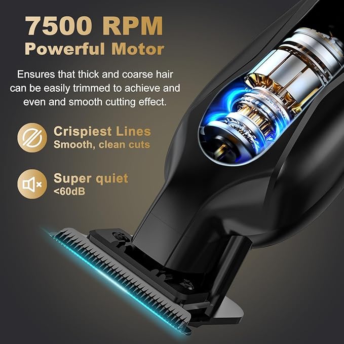 Hair Trimmer for Men, Professional Barber Liner & Beard Trimmer with Zero-Gap T-Blade Clippers,USB-C Fast Charge with 7 Guards for Hair/Body