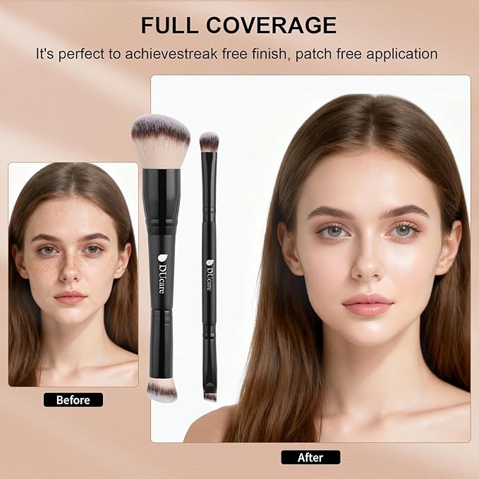 DUcare Makeup Brushes 2Pcs Dual-ended Foundation Brush 2-in-1 Concealer Brush Face Eyebrow Eyeshadow Brush for Liquid, Powder, Buffing, Blending, Contouring Foundation Make Up Brushes