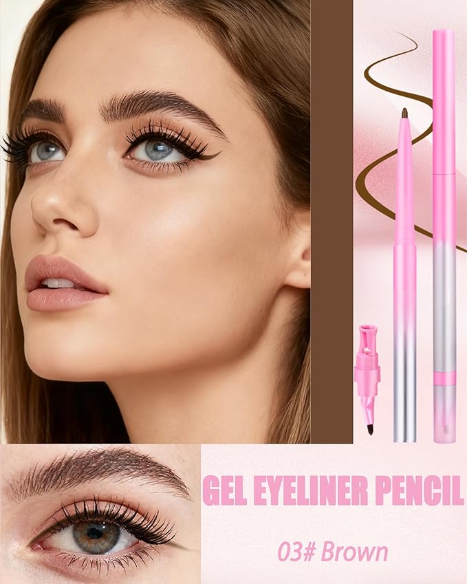 Brown Gel Eyeliner Pencil for Older Women, Waterproof & Smudge Proof Eyeliner with Sharpener & Brush, Retractable Matte Cream Gel Eye Liner Pencil Facial Makeup Gift for Mature Women, Girls 03 Brown