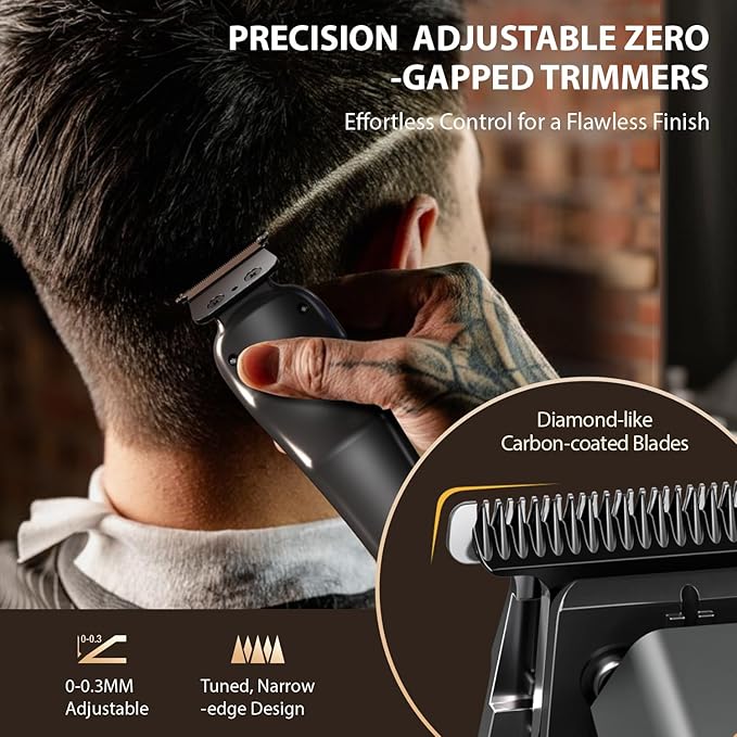SUPRENT Professional Hair Clippers for Men - Cordless Barber Clippers & Zero-gapped Trimmer Set, Haircutting Kit with 10000 RPM Motor Speed, Blue Titanium-Coated Blades, Charging Stands (Gray)