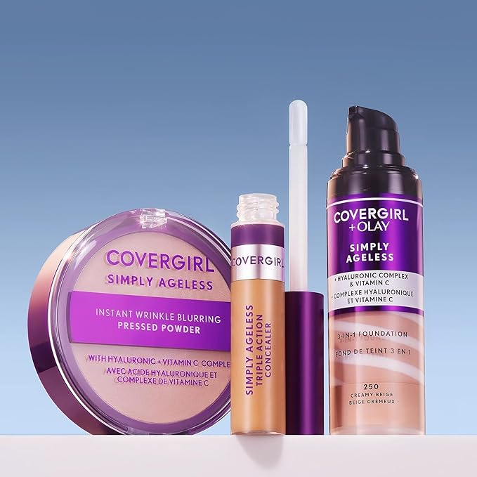 COVERGIRL & Olay Simply Ageless 3-in-1 Liquid Foundation, Matte Finish, Hyaluronic & Vitamin C Formula, 225 Buff Beige, 1 Count