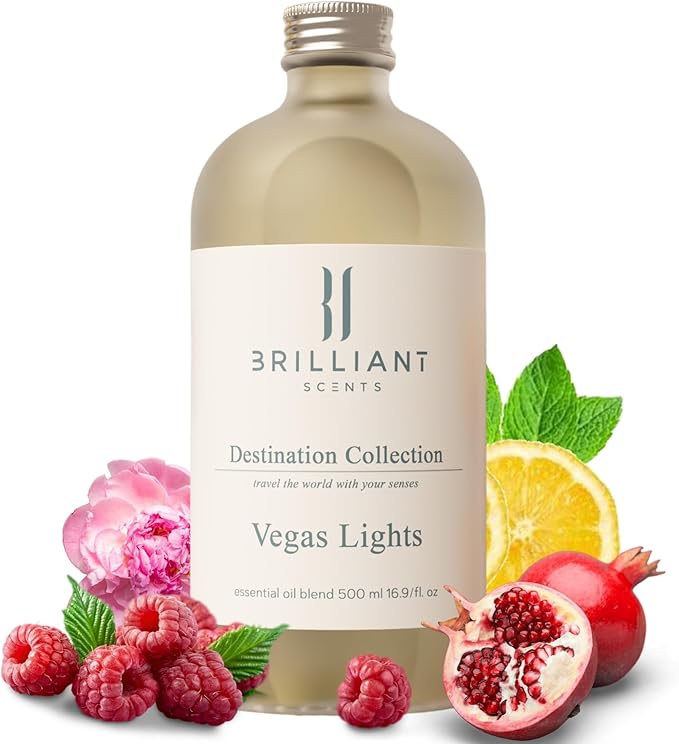 Brilliant Scents Vegas Lights Fragrance Oil 200ml - Premium Diffuser Oil for Home, Office, Hotels - Long Lasting, Plant-Based, Meets IFRA Standards, USA-Made - Lemon Crème, Pomegranate, Peony
