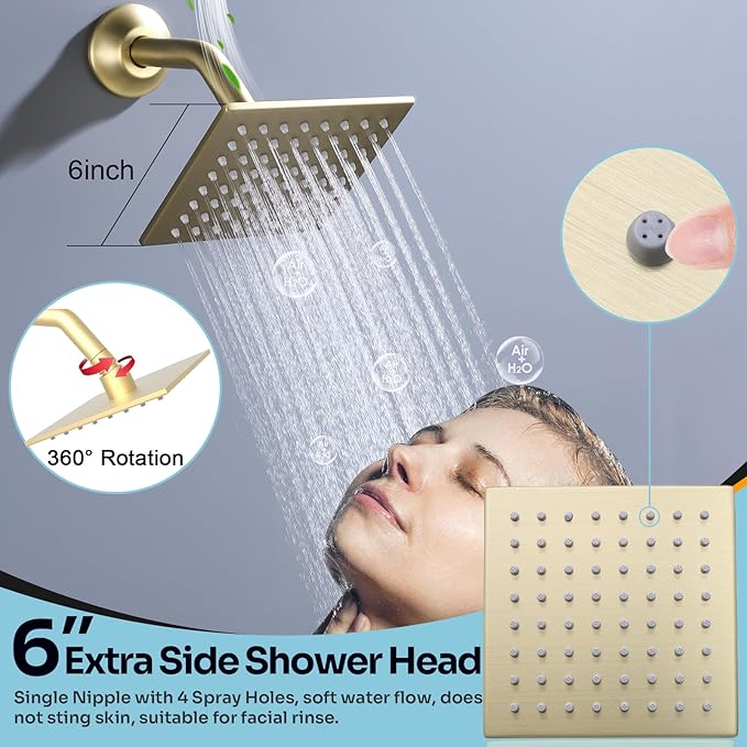 HOMEDEC Dual Shower System for Two, LED 14x20" & 6" Shower Heads, 4-Way Diverter Valves, Shower Faucet Set with Body Jets & Handheld, Brushed Gold