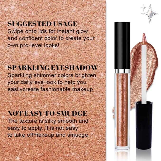SUAKE Liquid Sparkling Glitter Eyeshadow Stick Pack - High Pigment Shimmer Metallic Eye Shadow, Long-Lasting, White Blue Black Gold Purple Bold Colors,Quicking-Dry (4#-Rose Gold, Pack of 1)