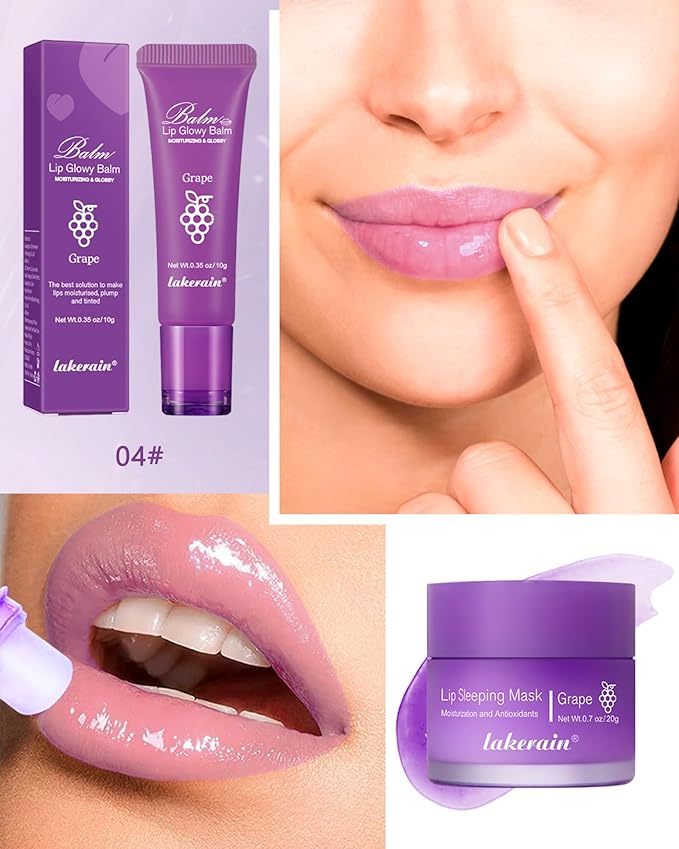 2Pcs Lip Glowy Balm & Lip Women-04Grape
