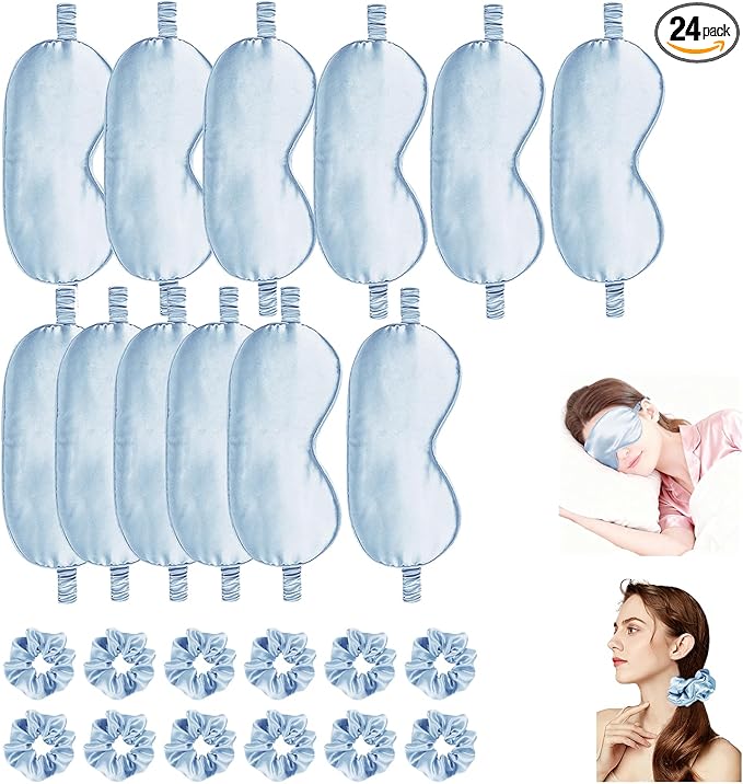 24Pcs Satin Eye Mask Silk Sleep Masks Silky Eyes Cover Blackout Blindfold Eyeshade Scrunchies Hair Ties Travel Wedding Gift