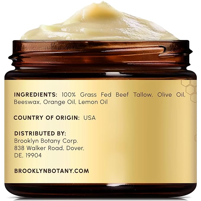 Brooklyn Botany Beef Tallow Balm – Grass Fed Beef Tallow for Skin and Face – Nourishing Face Moisturizer Infused with Citrus Oils – Orange Oil and Lemon Oil – 2 oz